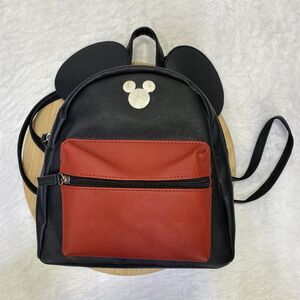 Disney's Mickey Mouse Bag Ears Mini Backpack Black Red Zip Disneyland Logo